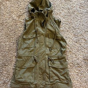 Love Tree Green Cargo Hooded Vest